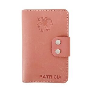 All In One Organizer Pink Leather Embossed Patricia Button 3 CC Slots Passport